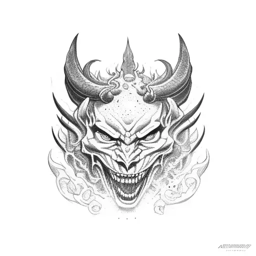 demon with round seal tattoo design idea