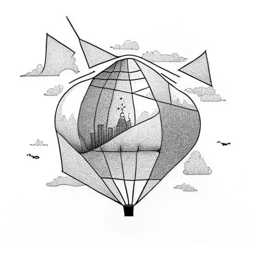 A minimalist tattoo of a hot air balloon floating over a city skyline tattoo design idea