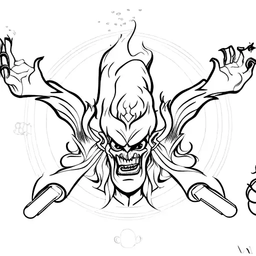 malificent standing next to hades, persphone and dr facilier with cebrus at there feet tattoo design idea