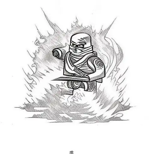 A sketch-style tattoo of the client's favorite Ninjago scene tattoo design idea