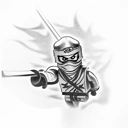 Ninjago characters battling in a black and grey scene tattoo design idea