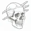 creepy skull with hand reaching into cracked ground  tattoo design idea