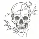 creepy skull with hand reaching into cracked ground  tattoo design idea