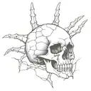 creepy skull with hand reaching into cracked ground  tattoo design idea