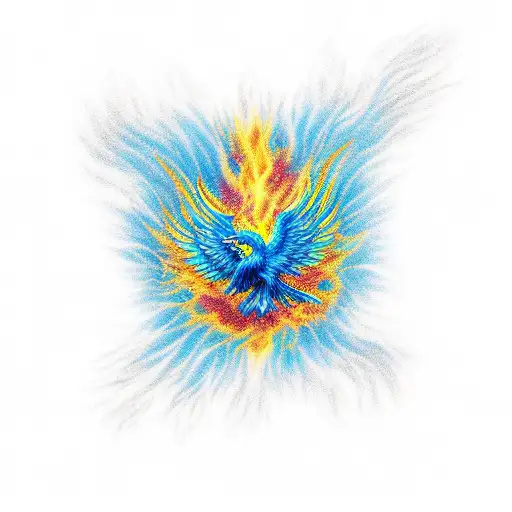 rising phoenix in blue and black tattoo design idea