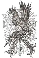 phoenix rising from the ashes and broken compass tattoo design idea