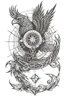 phoenix rising from the ashes and broken compass tattoo design idea