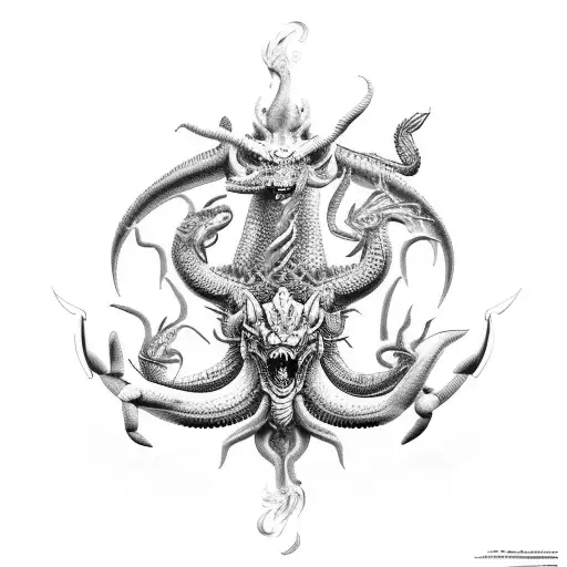 Poseidon, dragon, scorpion  tattoo design idea
