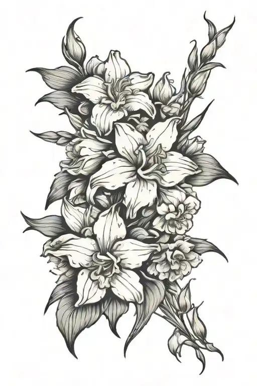Gladiolus cosmos narcissus flowers tattoo design idea