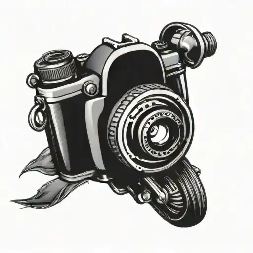Combine elements of a camera and a motorbike to symbolize the client's love for photography and biking tattoo design idea