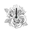 A rock n roll inspired tattoo featuring a guitar and roses tattoo design idea