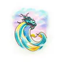 dragon heart ocean wave sunset tattoo design idea