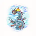 dragon heart ocean wave sunset tattoo design idea