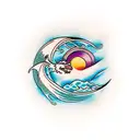 dragon heart ocean wave sunset tattoo design idea