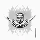 manchester United logo with the devil stabbing the logo with a pitchfork tattoo design idea