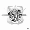 manchester United logo with the devil stabbing the logo with a pitchfork tattoo design idea
