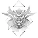 A Japanese mask of an "Oni" demon coming out of a tarot card tattoo design idea