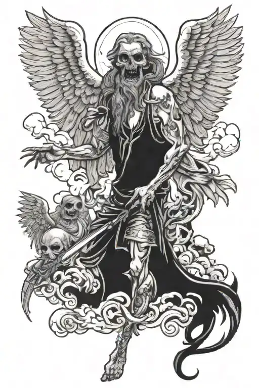 heaven vs hell zombies angels tattoo design idea