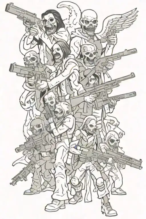 heaven vs hell zombies angels guns tattoo design idea