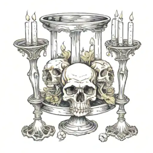 a candlestick with 3 candles skulls tarot carde tattoo design idea