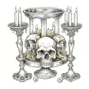 a candlestick with 3 candles skulls tarot carde tattoo design idea