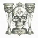 a candlestick with 3 candles skulls tarot carde tattoo design idea