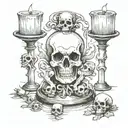 a candlestick with 3 candles skulls tarot carde tattoo design idea