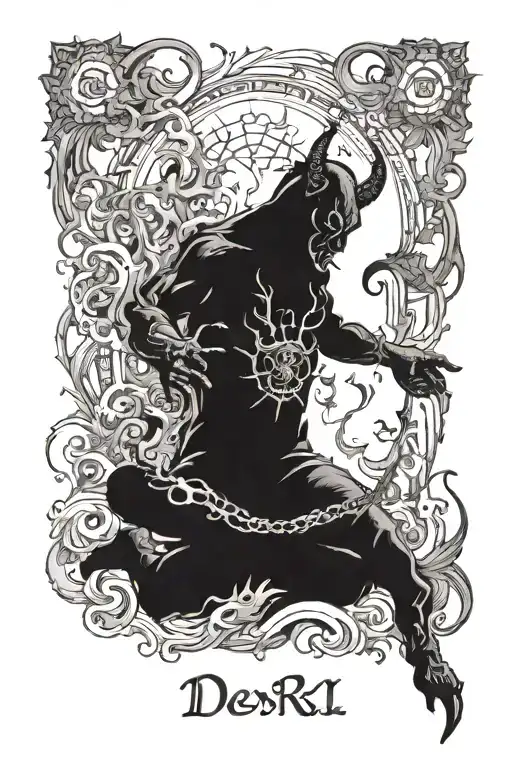 The devil inhales smoke with the inscription risk nothing gain nothing tattoo design idea