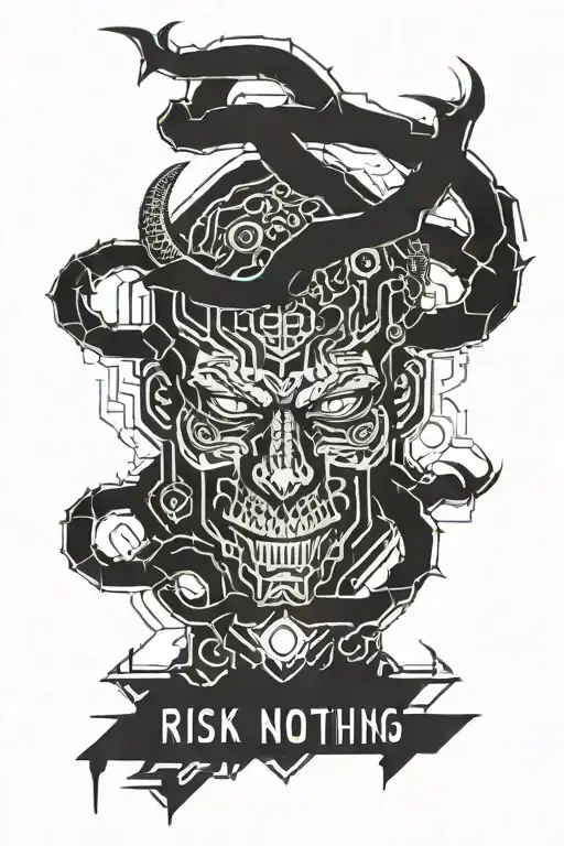 The devil inhales smoke with the inscription risk nothing gain nothing tattoo design idea