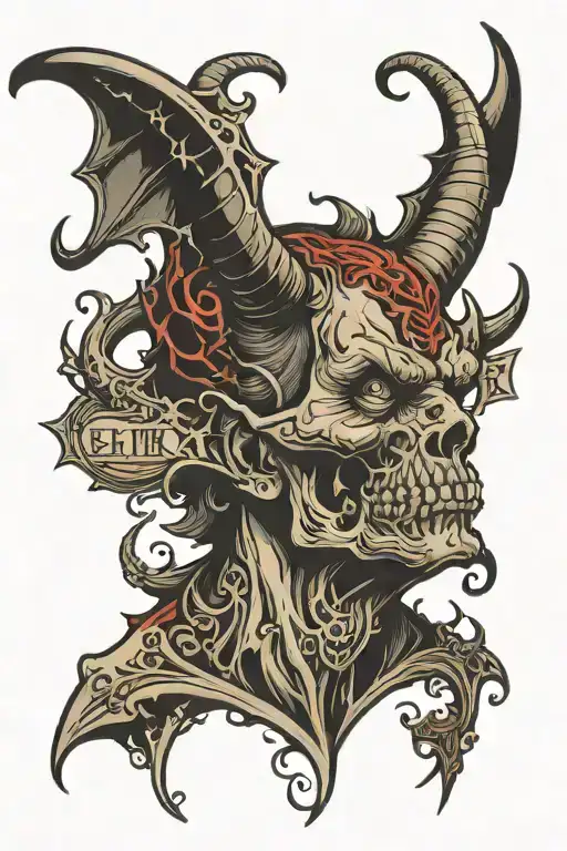 The devil inhales smoke with the inscription risk nothing gain nothing tattoo design idea