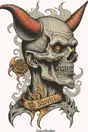 The devil inhales smoke with the inscription risk nothing gain nothing tattoo design idea