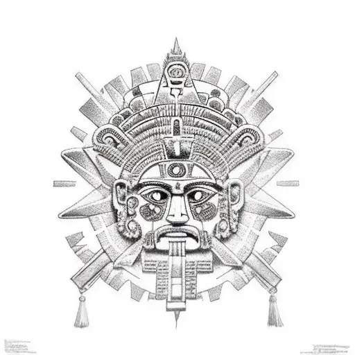 Aztec temple with solor eclipse  tattoo design idea