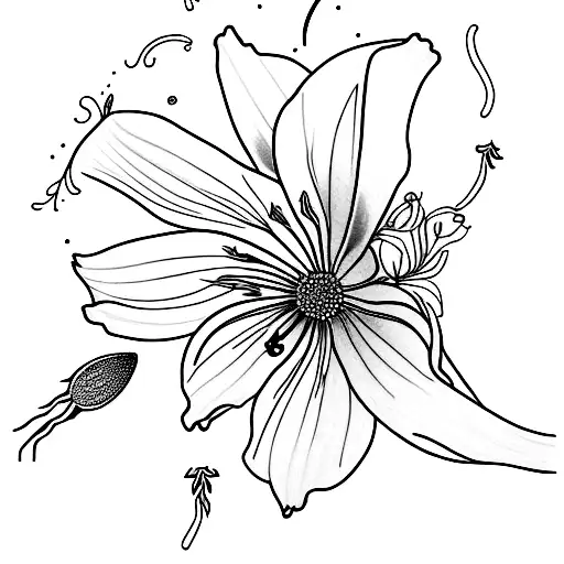 spine tattoo of cosmos, waterlilys, and morning glory's  tattoo design idea