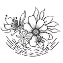 spine tattoo of cosmos, waterlilys, and morning glory's  tattoo design idea
