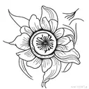 spine tattoo of cosmos, waterlilys, and morning glory's  tattoo design idea