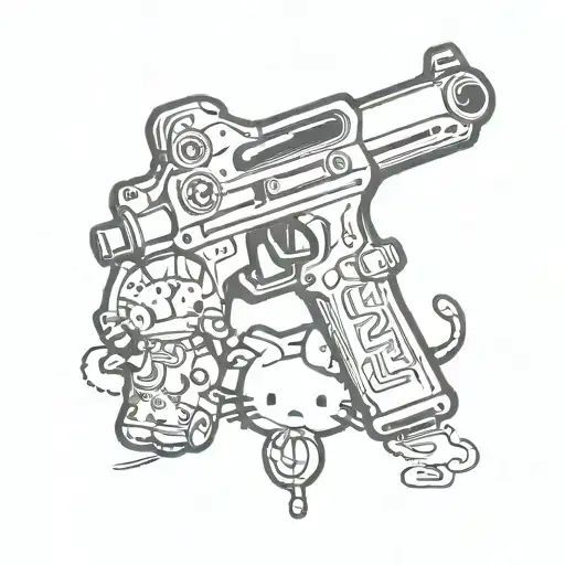 A hangouts-inspired tattoo featuring a gun and hello kitty tattoo design idea