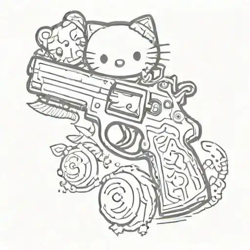 A hangouts-inspired tattoo featuring a gun and hello kitty tattoo design idea