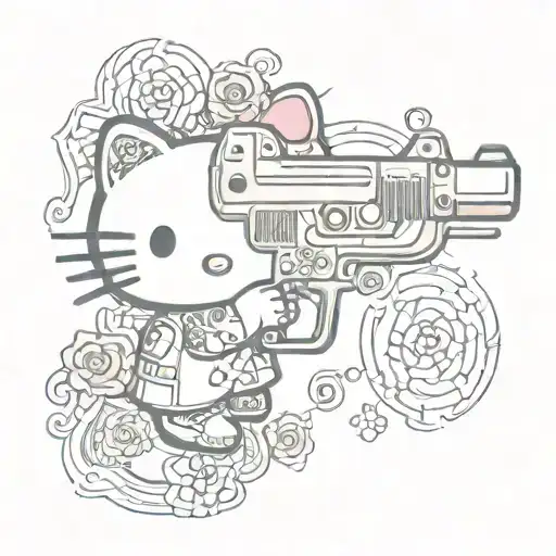 A tattoo featuring a gun and hello kitty tattoo design idea