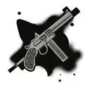 A hangouts-inspired tattoo featuring a gun and hello kitty tattoo design idea