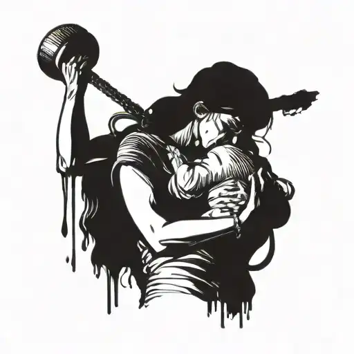 A powerful image of a mother lifting a heavy bag of cocaine, symbolizing sacrifice and struggle tattoo design idea