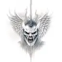 whole angel body demon head demon wing man tattoo design idea