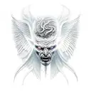 whole angel body demon head demon wing man tattoo design idea