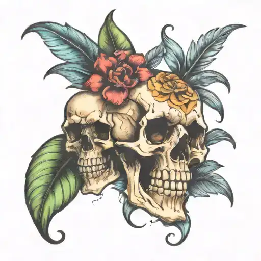 exotic flowers dying skulls tattoo design idea