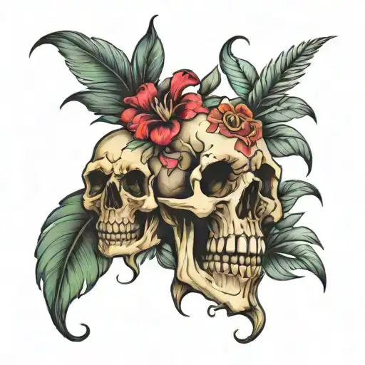 exotic flowers dying skulls tattoo design idea