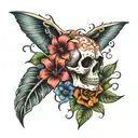 exotic flowers dying skulls tattoo design idea