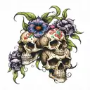 exotic flowers dying skulls tattoo design idea