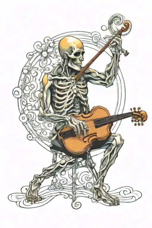 abstract life circle, death playing the fiddle tattoo design idea