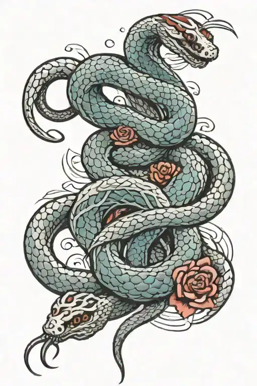 daggers piercing heart wrapped by a snake  tattoo design idea