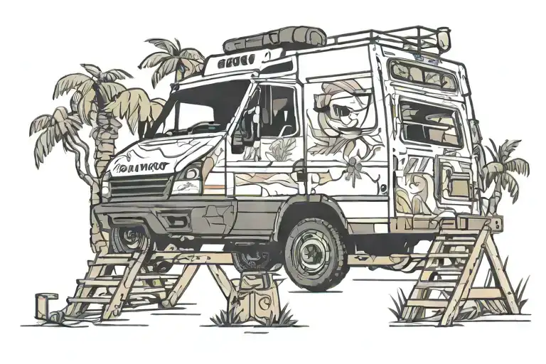 linear tattoo on arm iveco daily campervan and lifeguard tower tattoo design idea