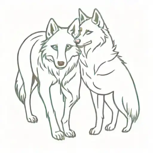wolf couple tattoo design idea